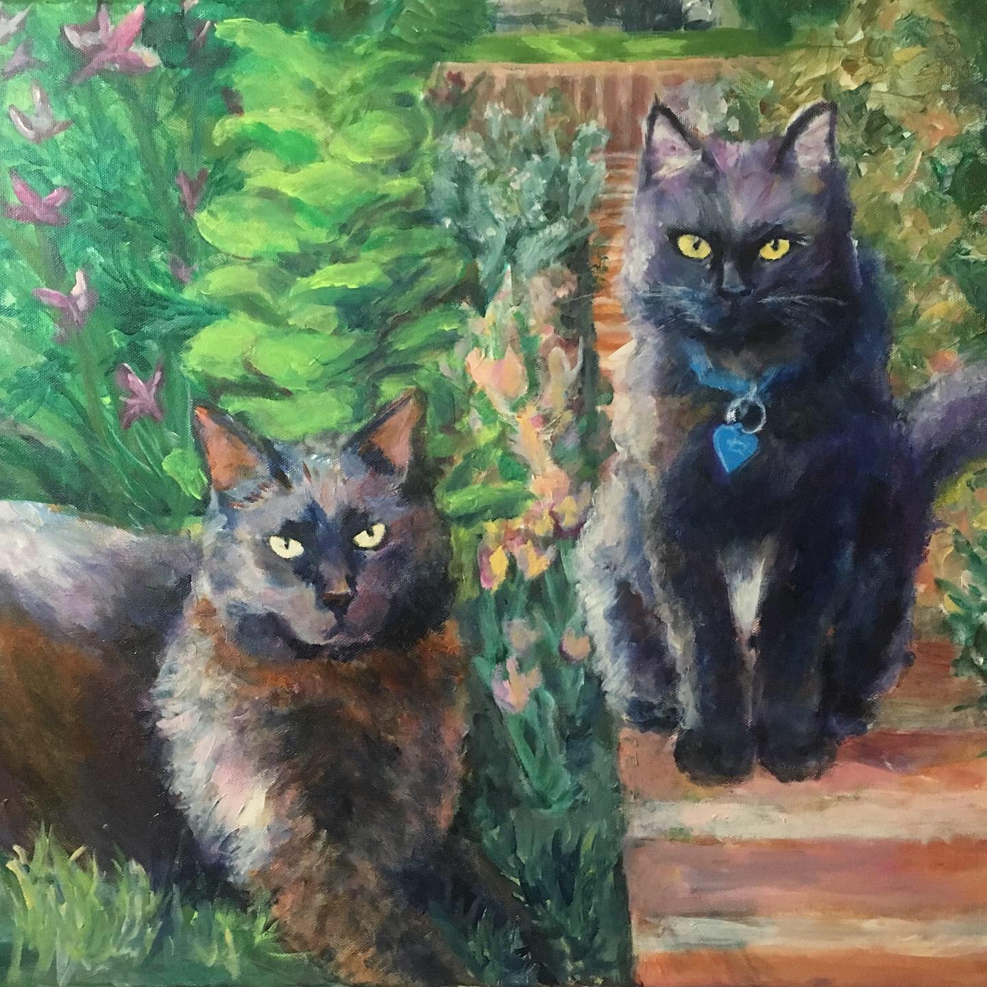 Two black cats - painting