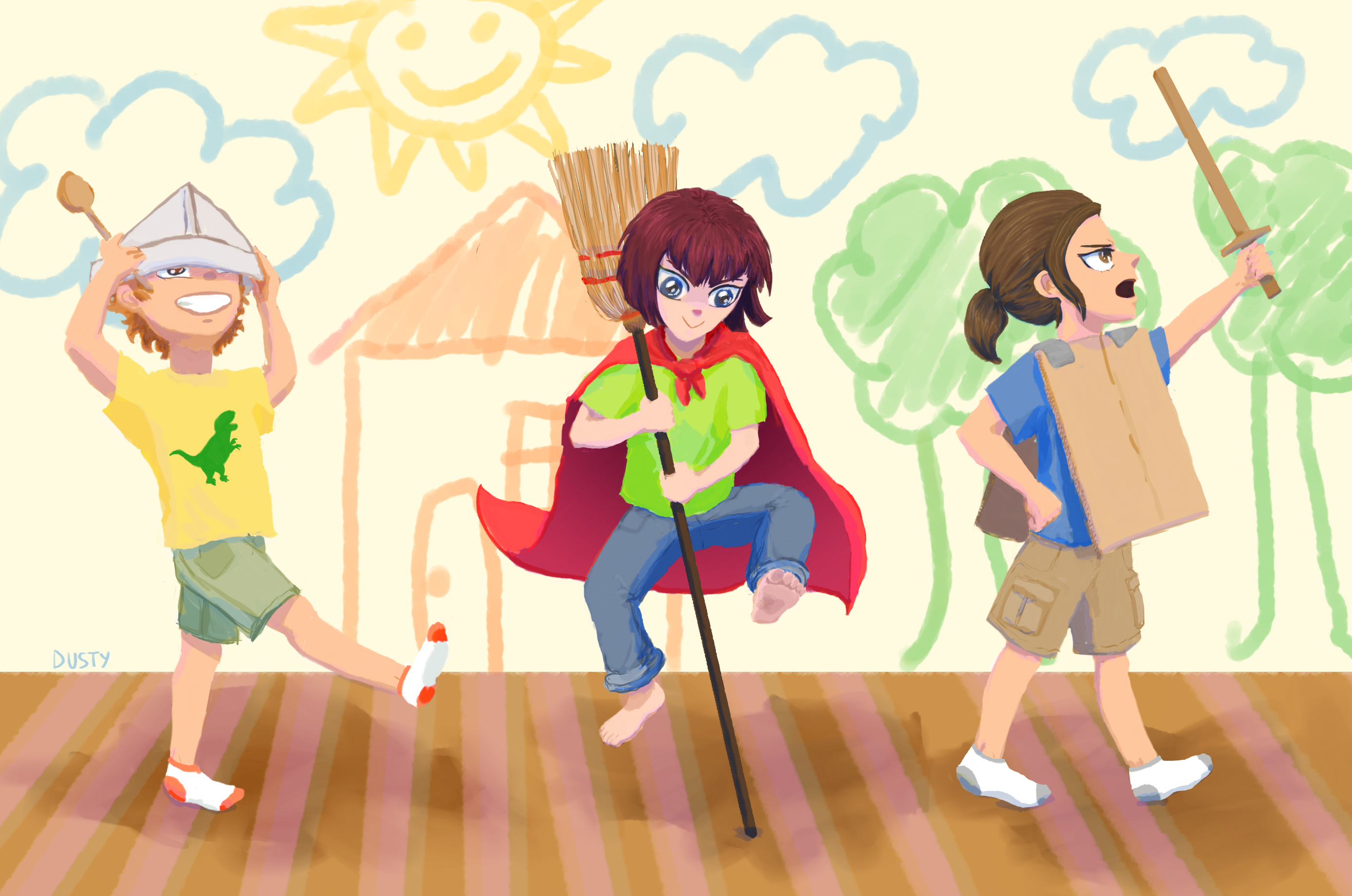 3 children playing - digital art
